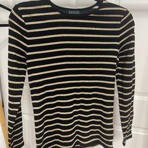 Lauren Ralph Lauren Black and Gold Metallic Striped Top
